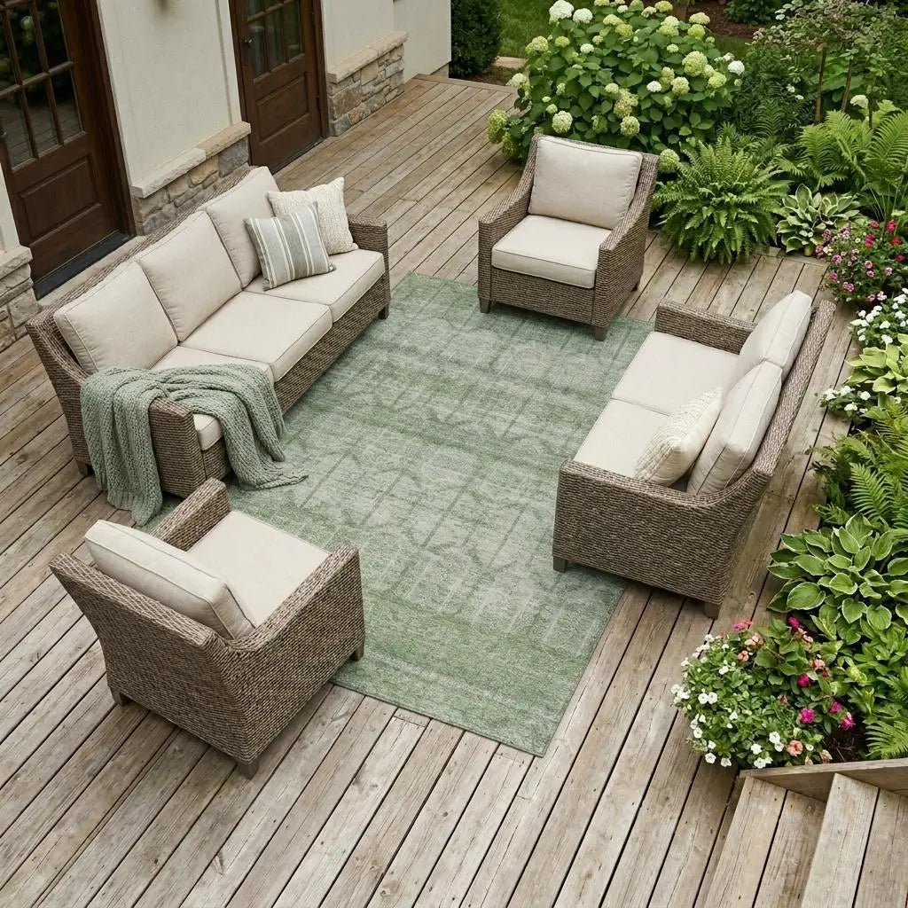 10' X 14' Sage And Green Tribal Washable Indoor Outdoor Area Rug Homeroots Outdoor