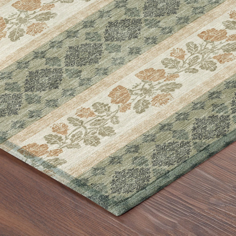 10' X 14' Sage And Ivory Striped Washable Indoor Outdoor Area Rug Homeroots Outdoor