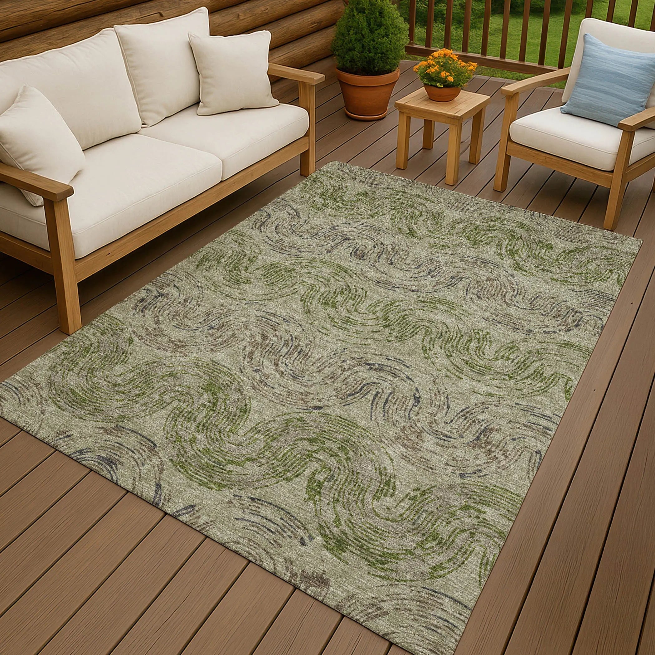 10' X 14' Sage And Olive Green Abstract Washable Indoor Outdoor Area Rug Homeroots Outdoor
