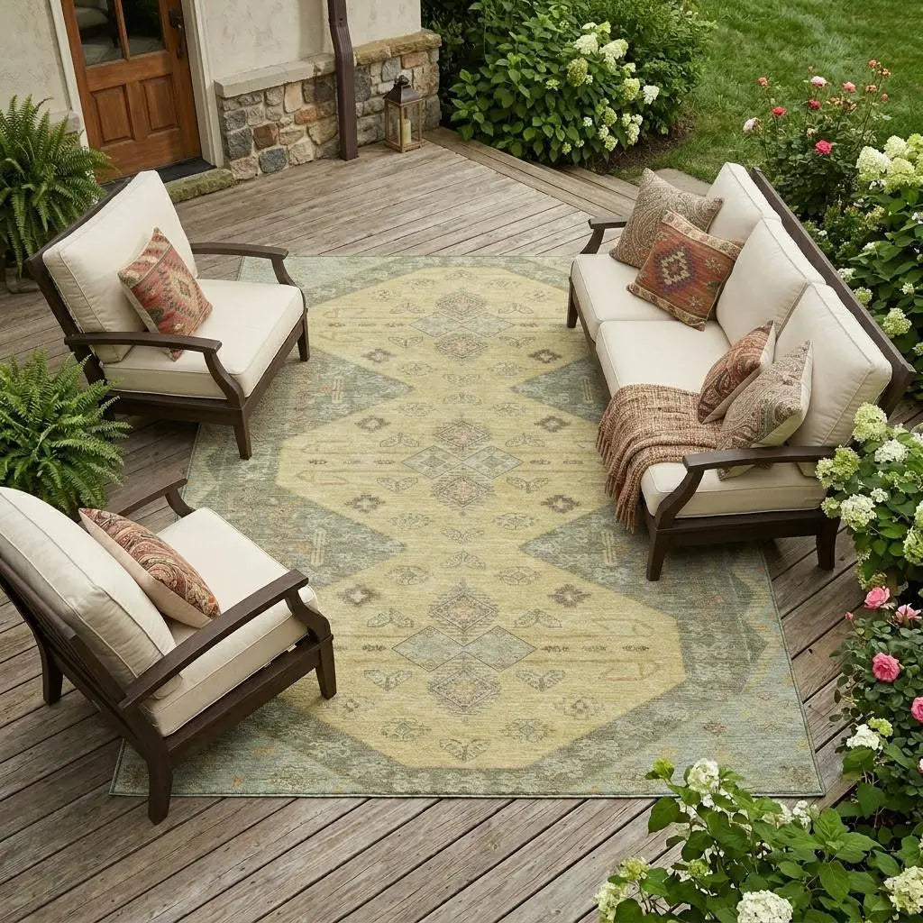 10' X 14' Sage And Wheat Geometric Washable Indoor Outdoor Area Rug Homeroots Outdoor