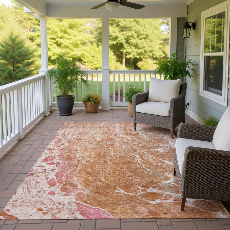 10' X 14' Salmon And Orange Abstract Washable Indoor Outdoor Area Rug Homeroots Outdoor