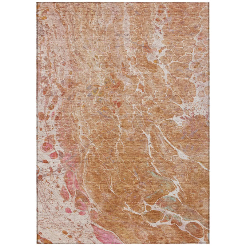 10' X 14' Salmon And Orange Abstract Washable Indoor Outdoor Area Rug Homeroots Outdoor