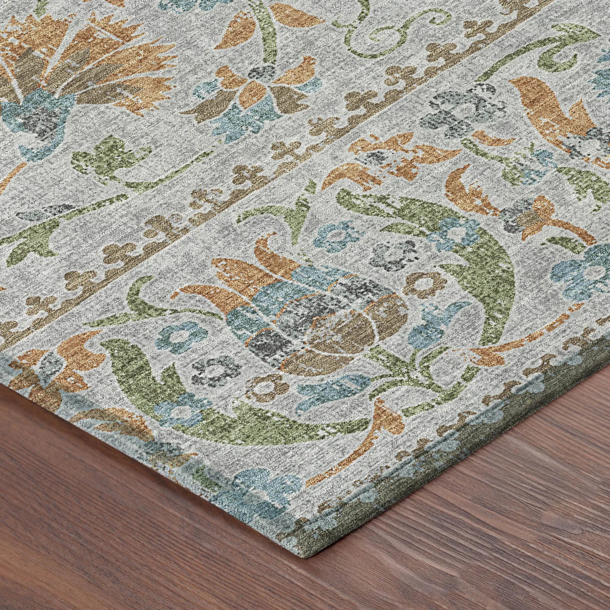 10' X 14' Silver And Brown Floral Washable Indoor Outdoor Area Rug Homeroots Outdoor