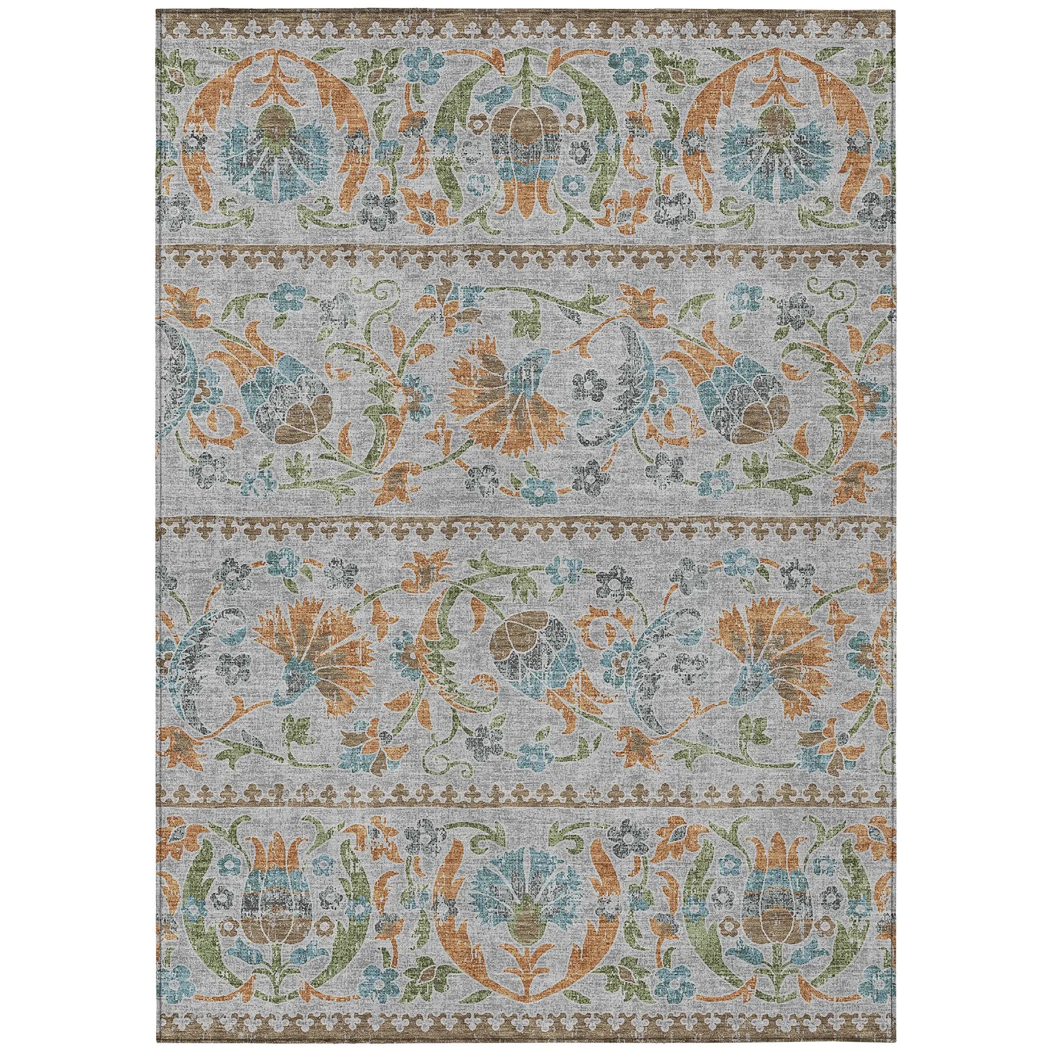 10' X 14' Silver And Brown Floral Washable Indoor Outdoor Area Rug Homeroots Outdoor