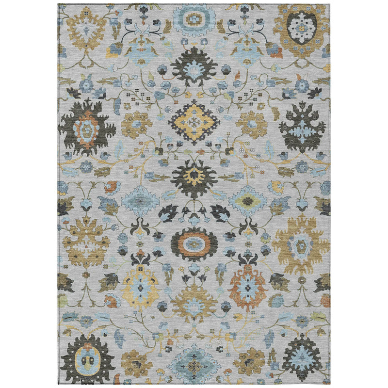 10' X 14' Silver And Charcoal Floral Medallion Washable Indoor Outdoor Area Rug Homeroots Outdoor