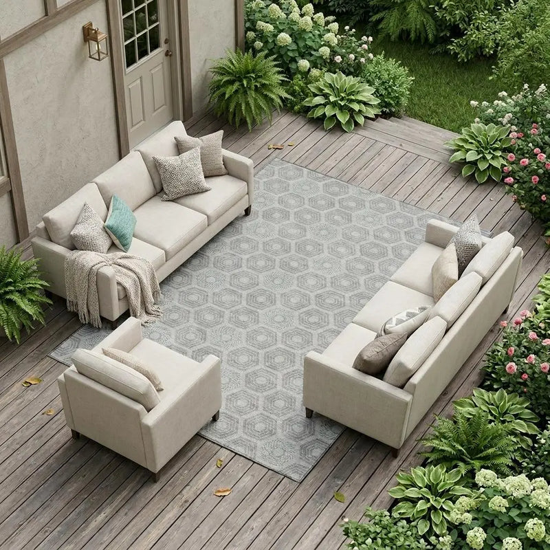 10' X 14' Silver And Granite Gray Geometric Washable Indoor Outdoor Area Rug Homeroots Outdoor