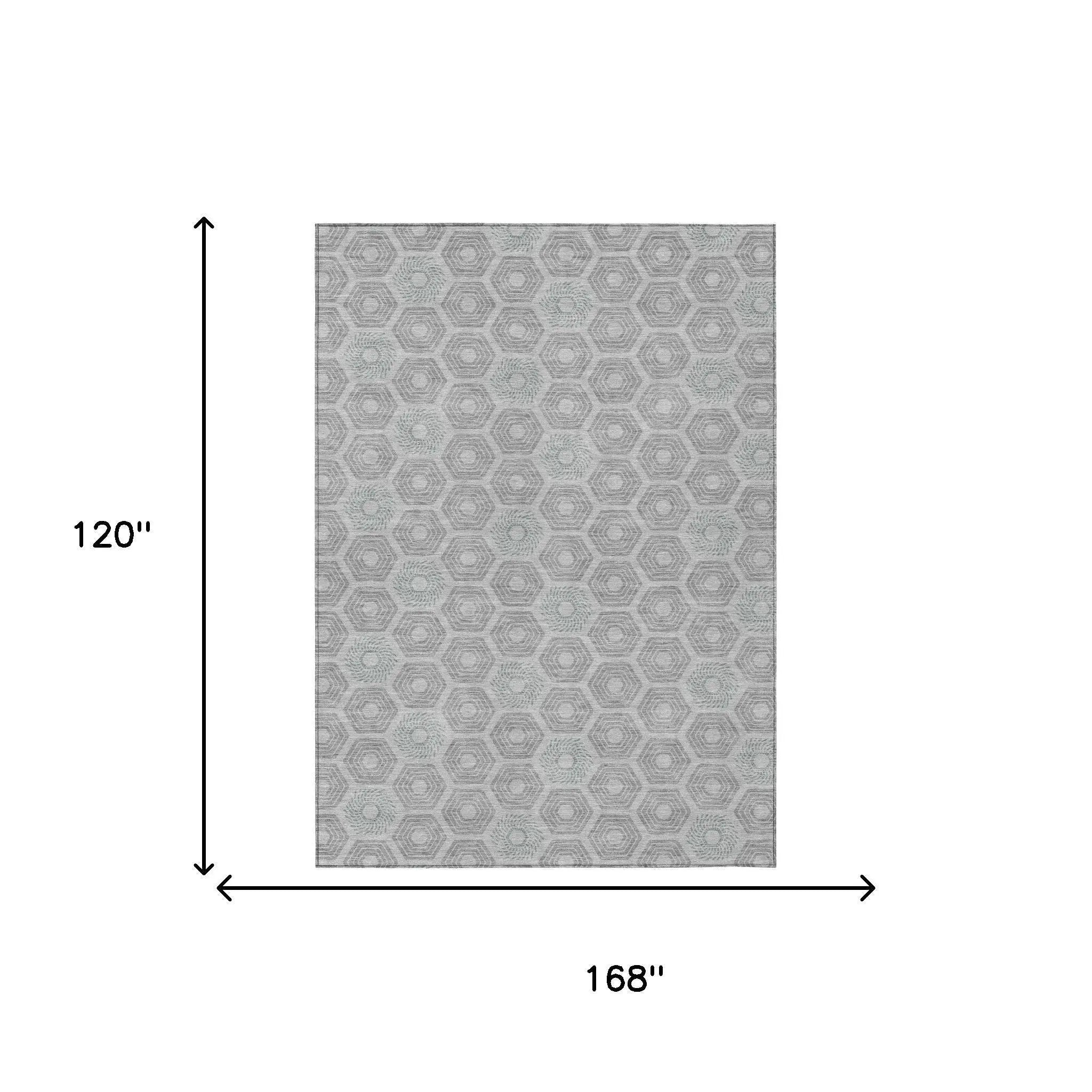 10' X 14' Silver And Granite Gray Geometric Washable Indoor Outdoor Area Rug Homeroots Outdoor