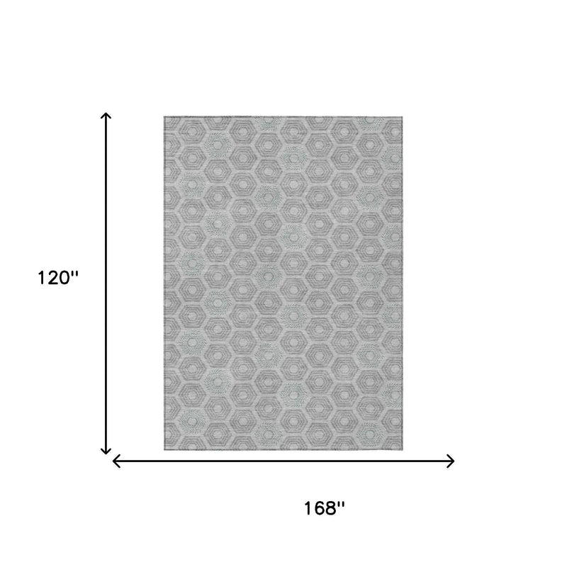 10' X 14' Silver And Granite Gray Geometric Washable Indoor Outdoor Area Rug Homeroots Outdoor