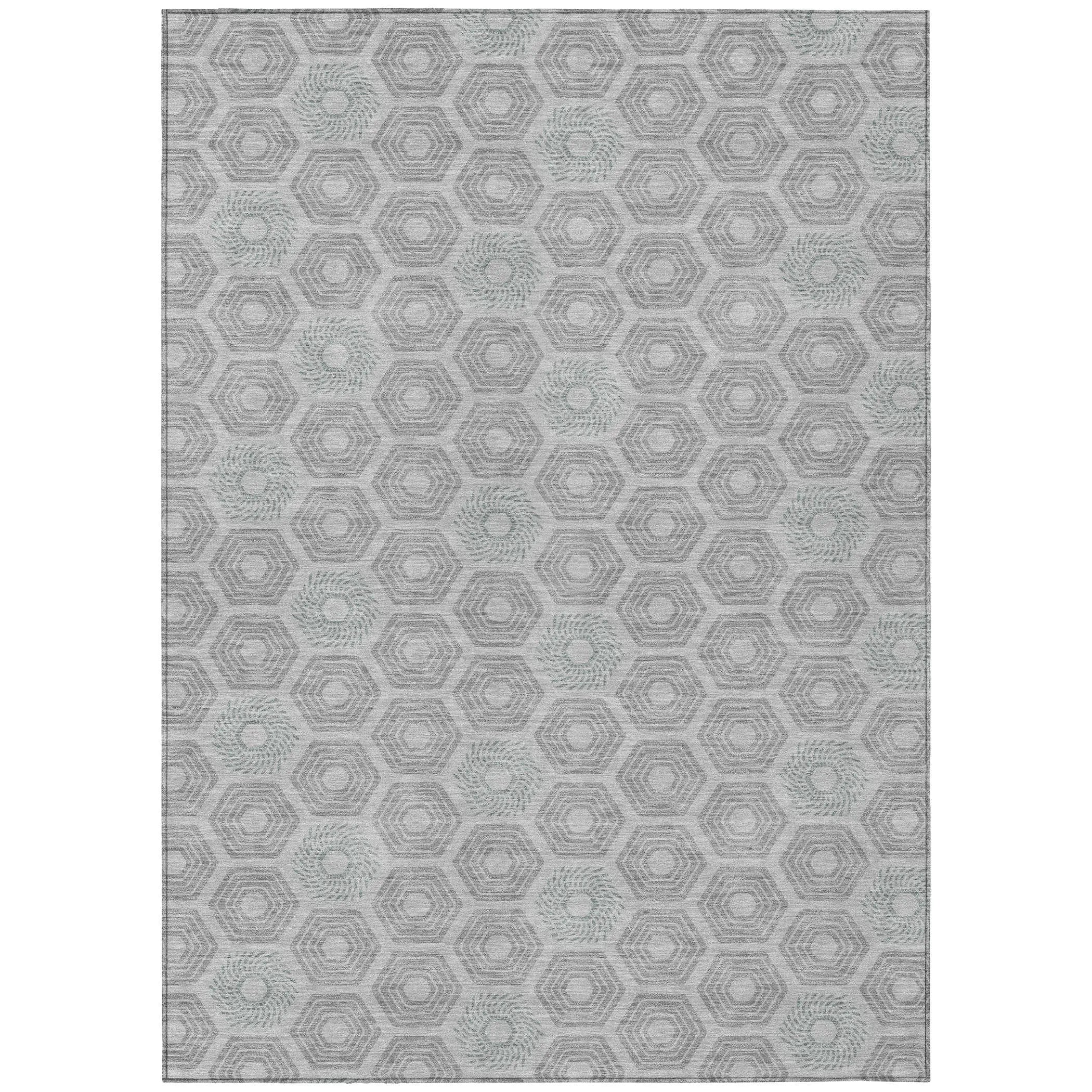 10' X 14' Silver And Granite Gray Geometric Washable Indoor Outdoor Area Rug Homeroots Outdoor