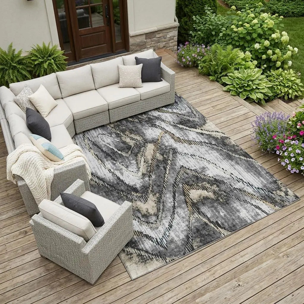 10' X 14' Silver And Gray Abstract Washable Indoor Outdoor Area Rug Homeroots Outdoor