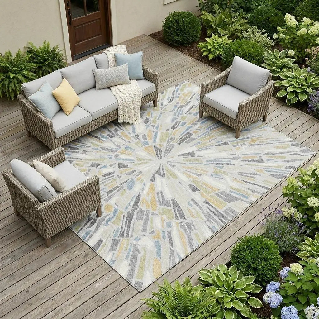 10' X 14' Silver And Gray Abstract Washable Indoor Outdoor Area Rug Homeroots Outdoor