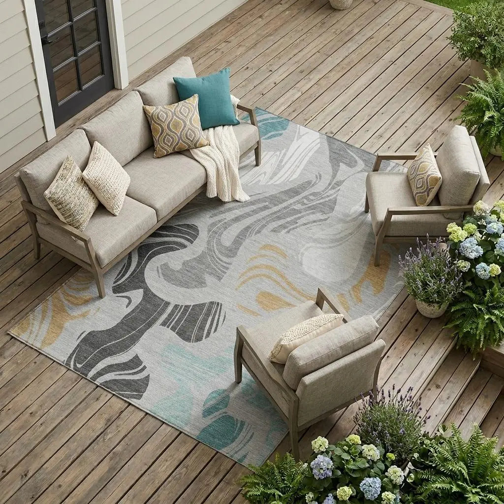 10' X 14' Silver And Gray Abstract Washable Indoor Outdoor Area Rug Homeroots Outdoor