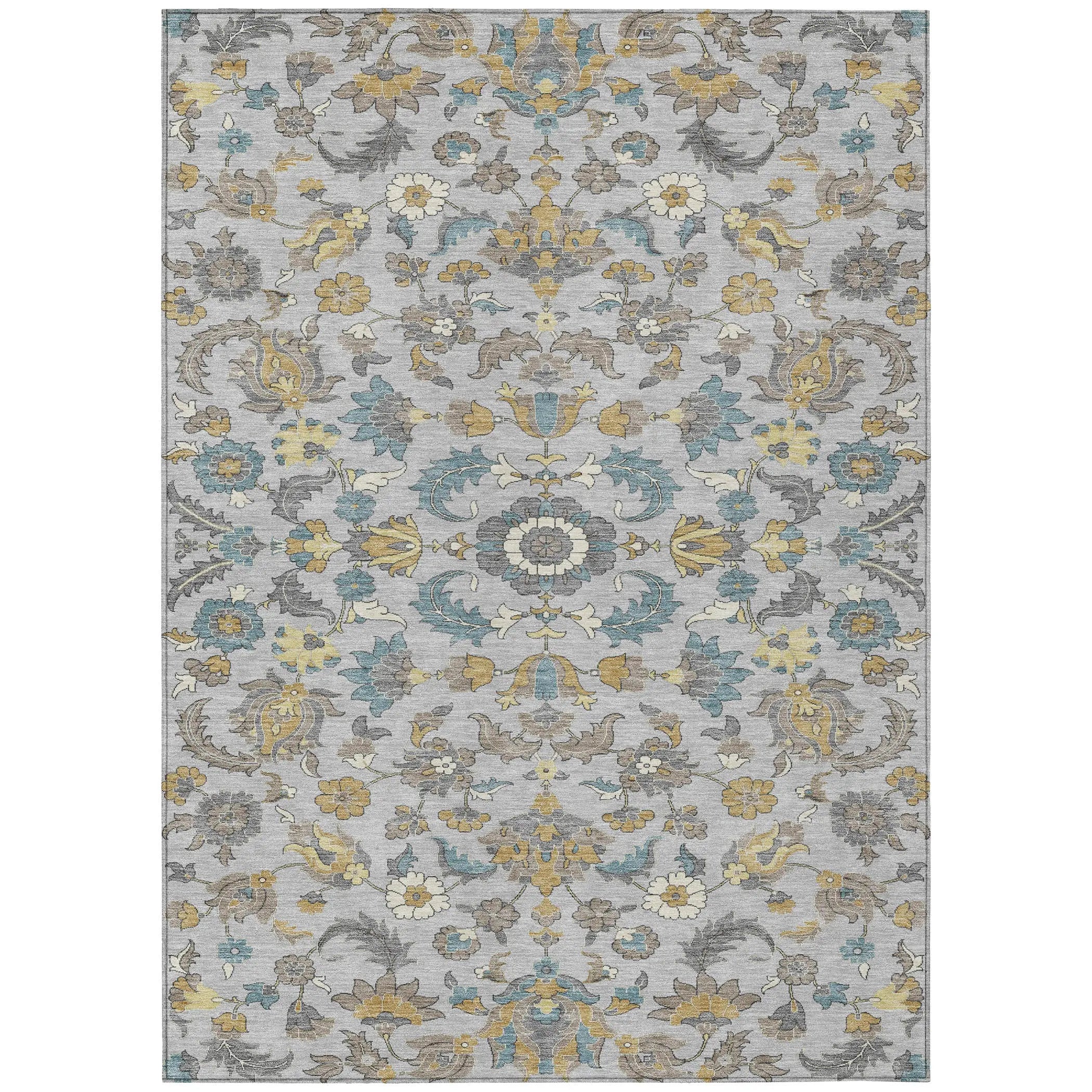 10' X 14' Silver And Gray Floral Medallion Washable Indoor Outdoor Area Rug Homeroots Outdoor
