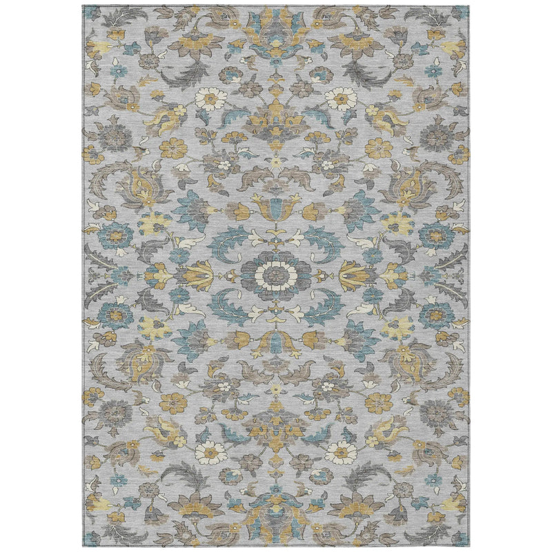 10' X 14' Silver And Gray Floral Medallion Washable Indoor Outdoor Area Rug Homeroots Outdoor