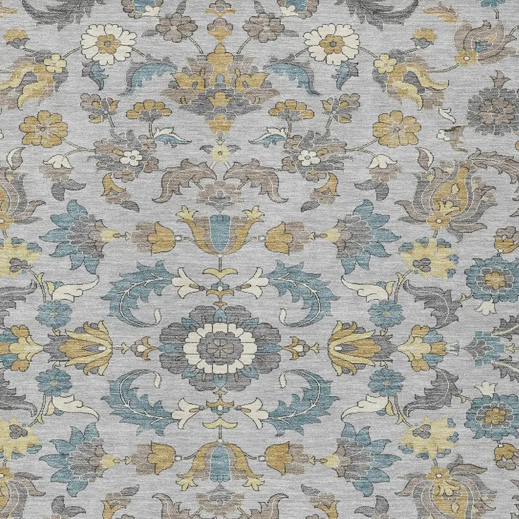 10' X 14' Silver And Gray Floral Medallion Washable Indoor Outdoor Area Rug Homeroots Outdoor