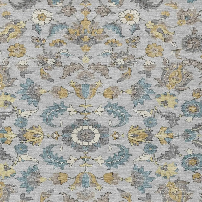 10' X 14' Silver And Gray Floral Medallion Washable Indoor Outdoor Area Rug Homeroots Outdoor