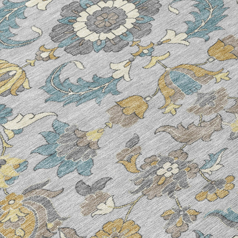 10' X 14' Silver And Gray Floral Medallion Washable Indoor Outdoor Area Rug Homeroots Outdoor