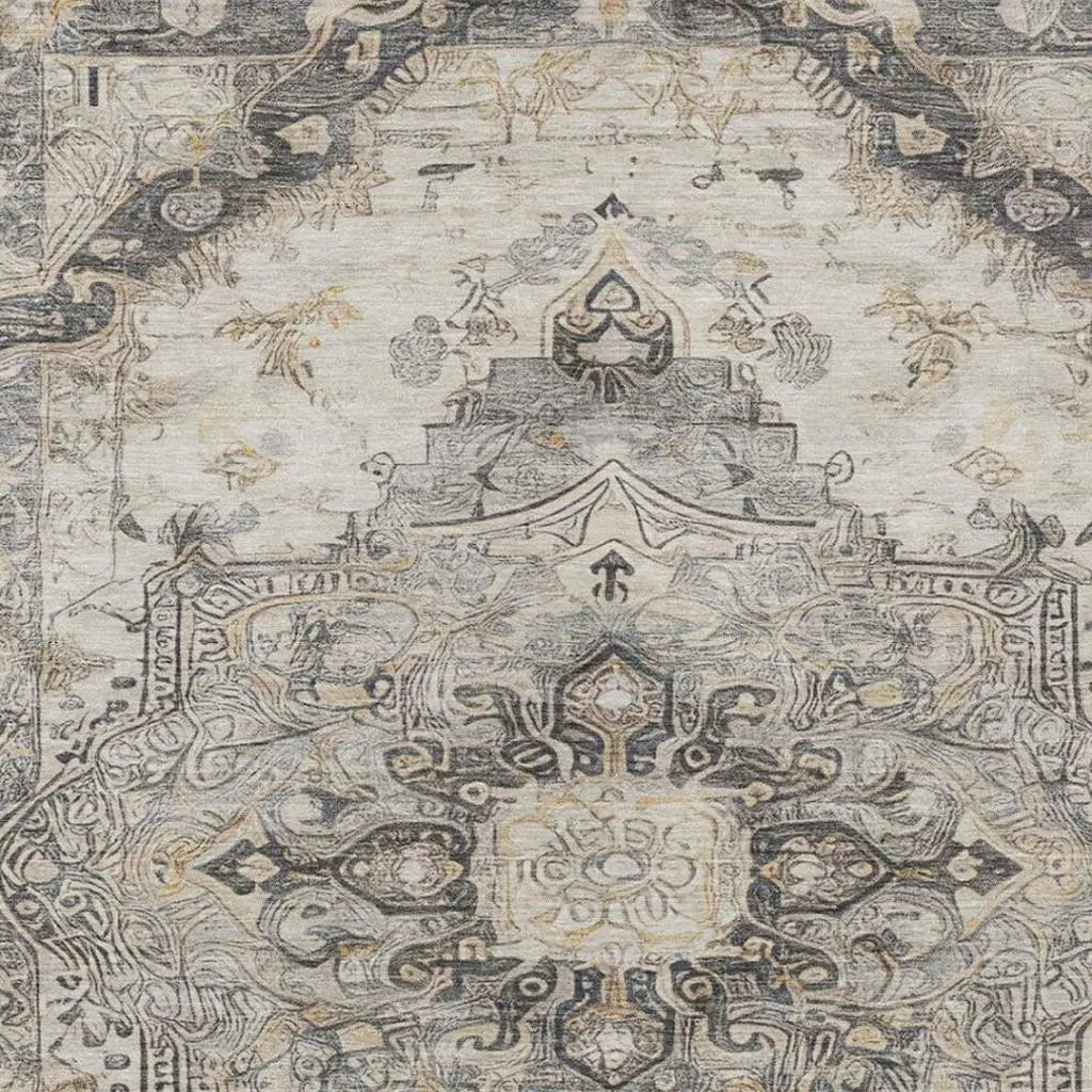 10' X 14' Silver And Gray Floral Medallion Washable Indoor Outdoor Area Rug Homeroots Outdoor