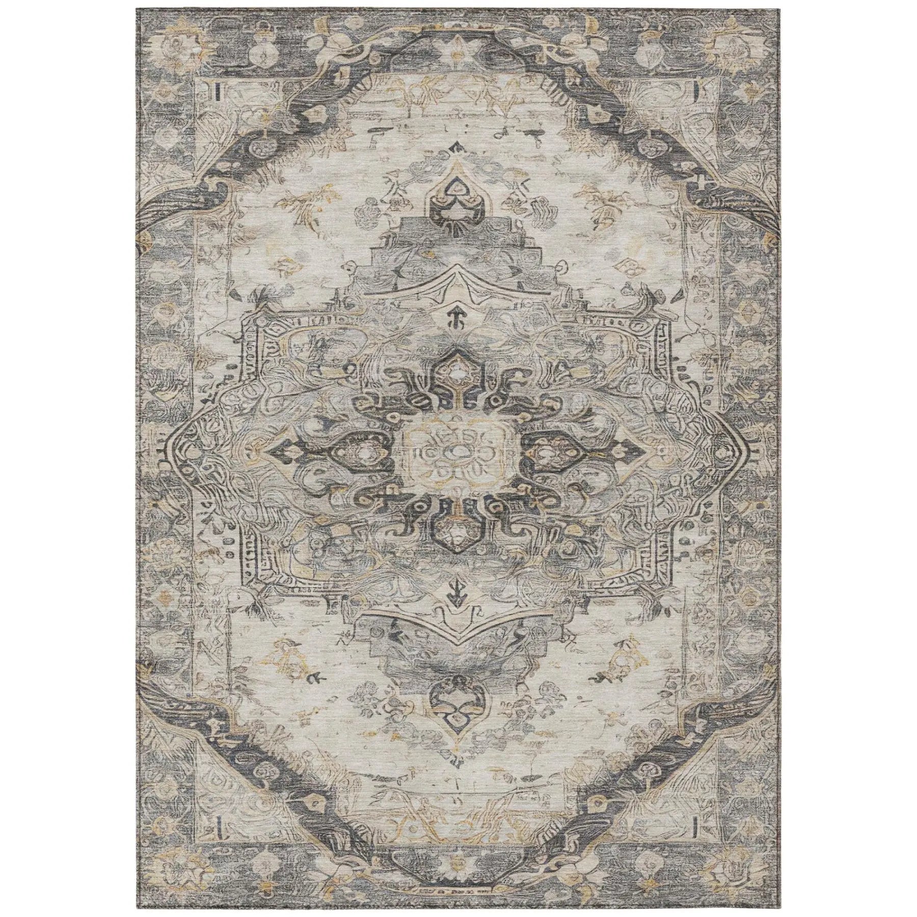 10' X 14' Silver And Gray Floral Medallion Washable Indoor Outdoor Area Rug Homeroots Outdoor