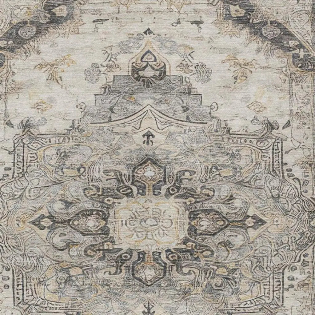 10' X 14' Silver And Gray Floral Medallion Washable Indoor Outdoor Area Rug Homeroots Outdoor