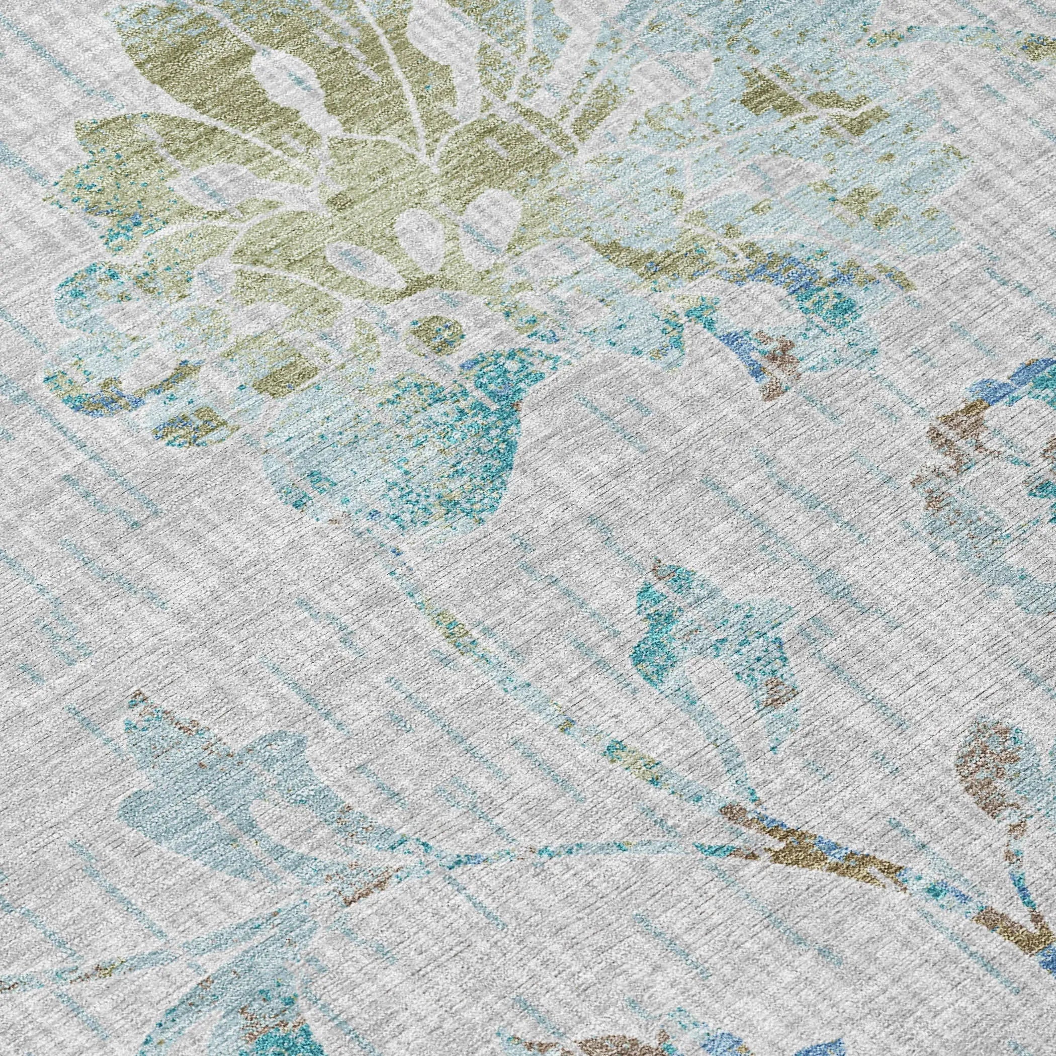 10' X 14' Silver And Gray Floral Washable Indoor Outdoor Area Rug Homeroots Outdoor