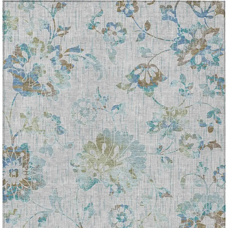 10' X 14' Silver And Gray Floral Washable Indoor Outdoor Area Rug Homeroots Outdoor
