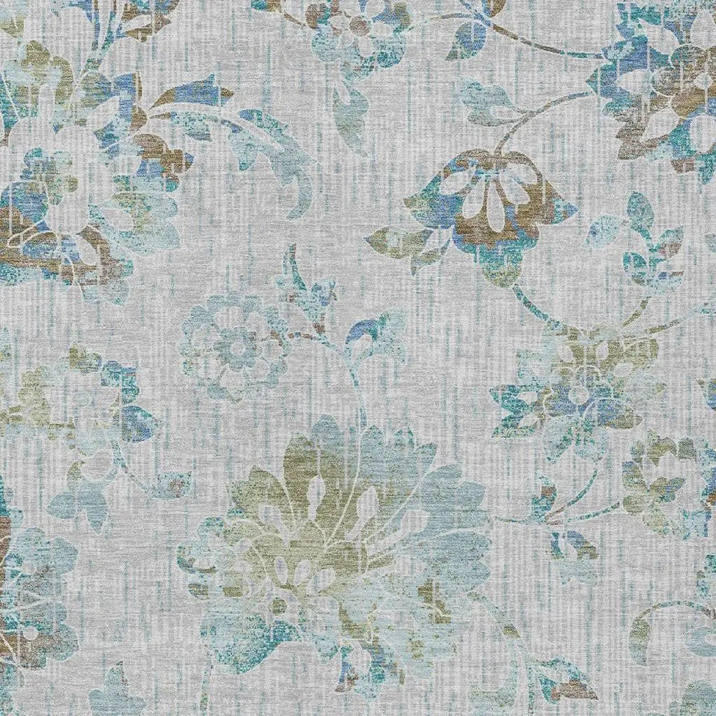10' X 14' Silver And Gray Floral Washable Indoor Outdoor Area Rug Homeroots Outdoor
