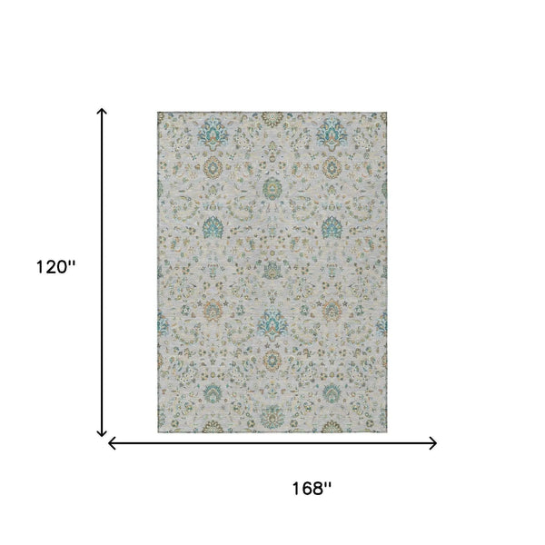 10' X 14' Silver And Gray Floral Washable Indoor Outdoor Area Rug Homeroots Outdoor