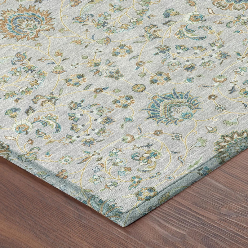 10' X 14' Silver And Gray Floral Washable Indoor Outdoor Area Rug Homeroots Outdoor
