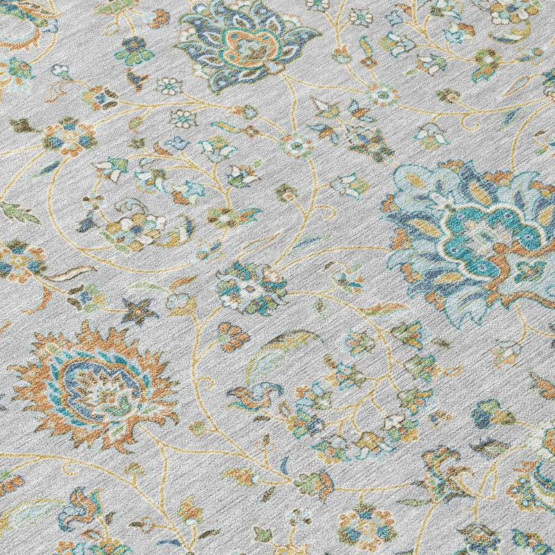10' X 14' Silver And Gray Floral Washable Indoor Outdoor Area Rug Homeroots Outdoor
