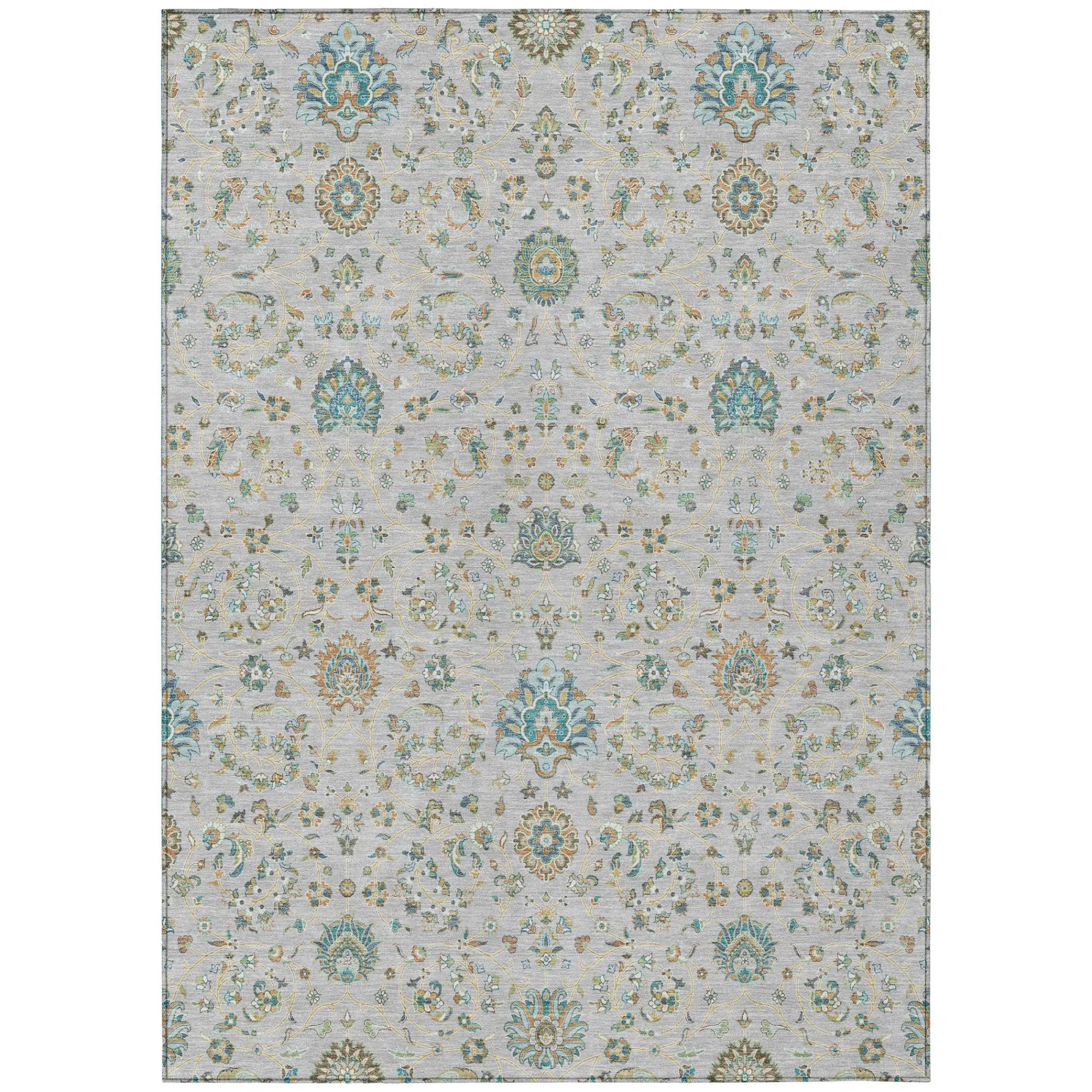 10' X 14' Silver And Gray Floral Washable Indoor Outdoor Area Rug Homeroots Outdoor