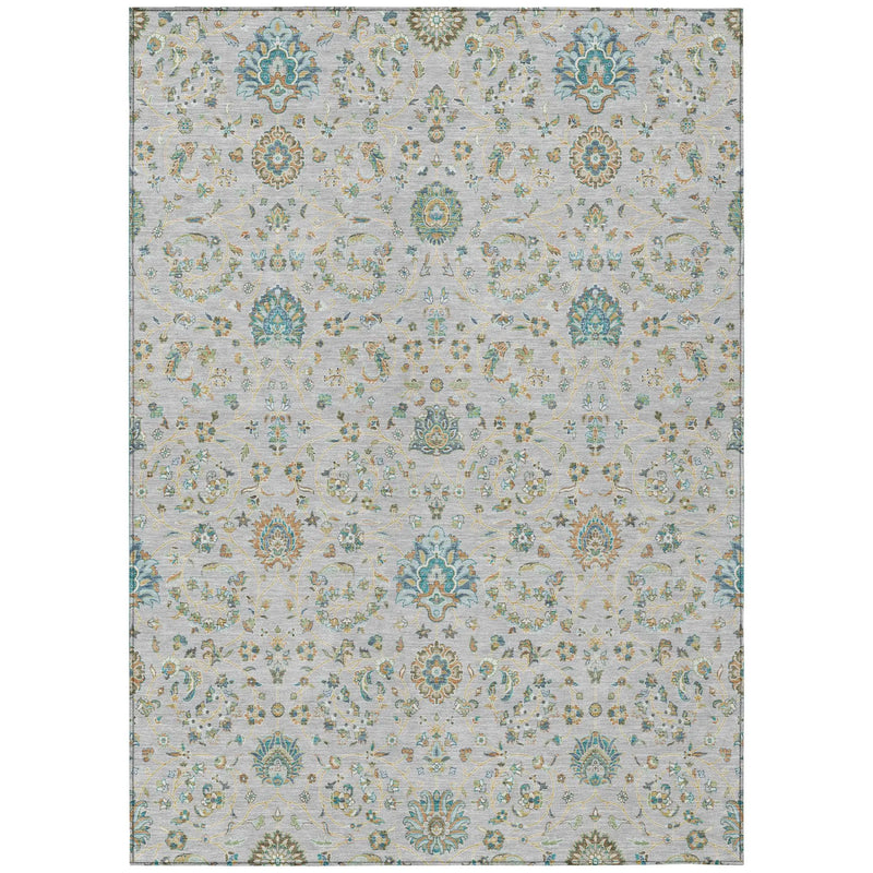10' X 14' Silver And Gray Floral Washable Indoor Outdoor Area Rug Homeroots Outdoor