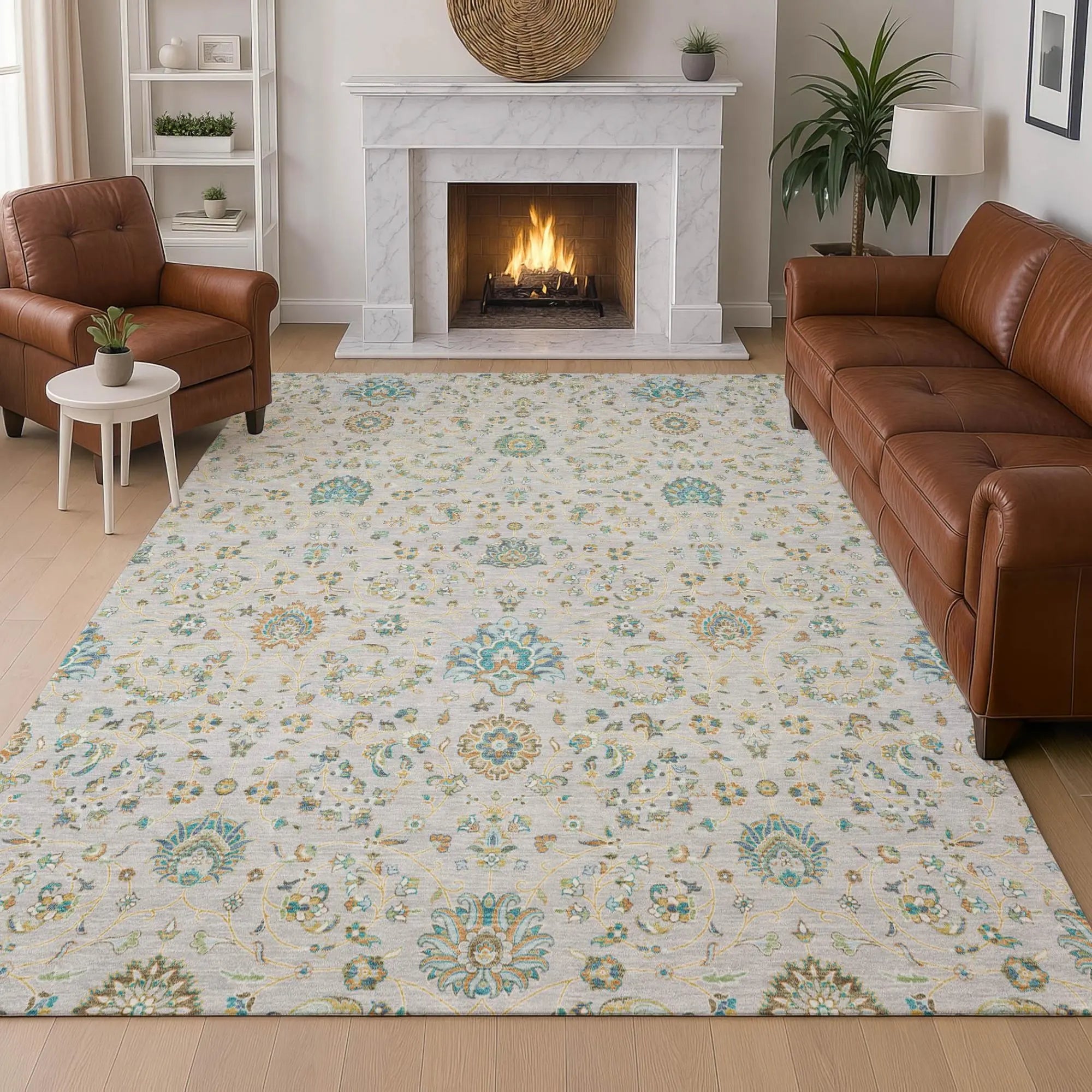 10' X 14' Silver And Gray Floral Washable Indoor Outdoor Area Rug Homeroots Outdoor