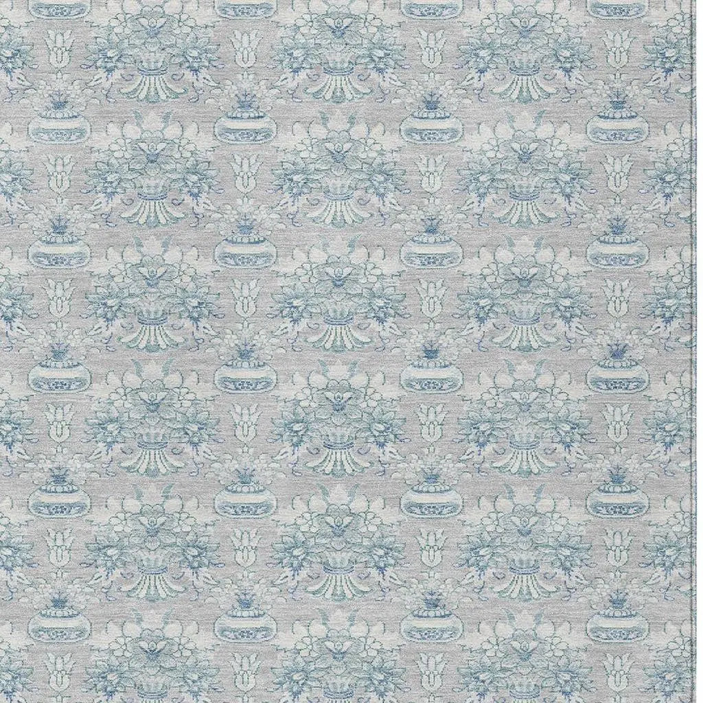 10' X 14' Silver And Gray Floral Washable Indoor Outdoor Area Rug Homeroots Outdoor