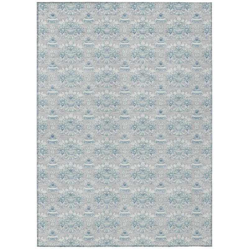 10' X 14' Silver And Gray Floral Washable Indoor Outdoor Area Rug Homeroots Outdoor