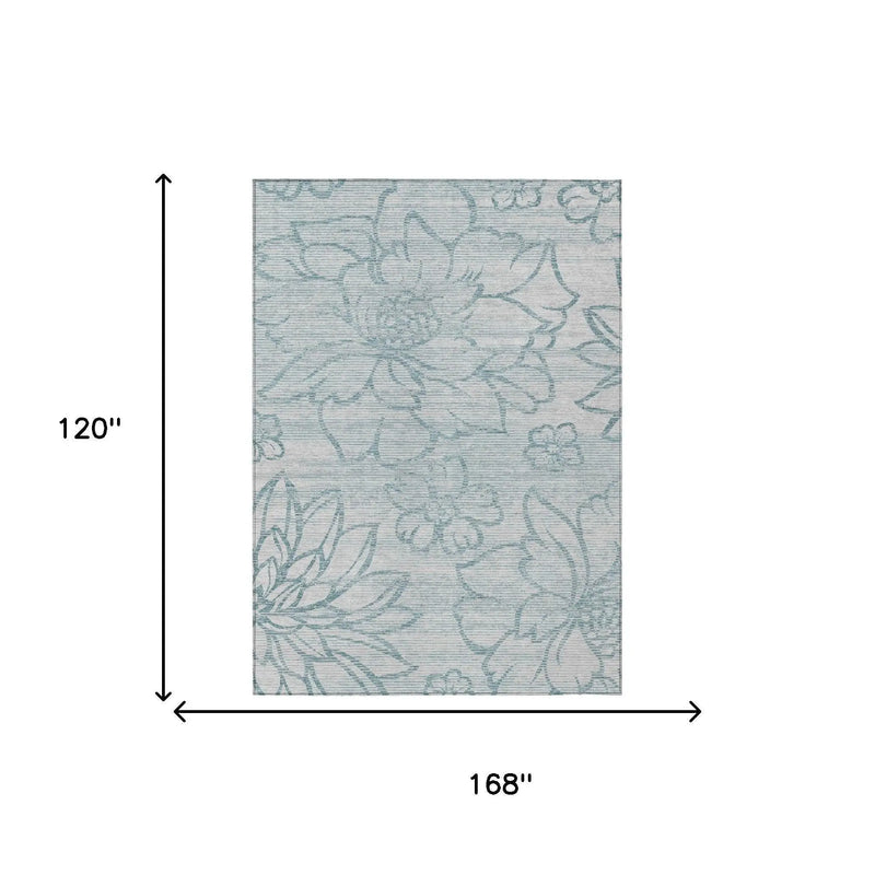10' X 14' Silver And Gray Floral Washable Indoor Outdoor Area Rug Homeroots Outdoor