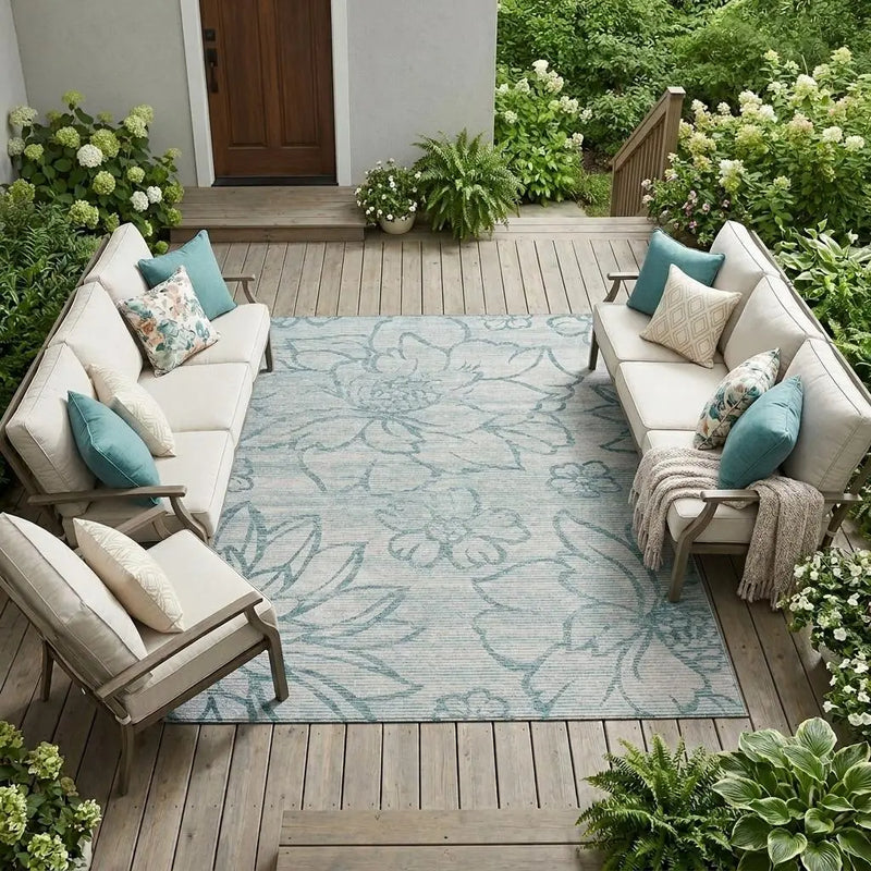 10' X 14' Silver And Gray Floral Washable Indoor Outdoor Area Rug Homeroots Outdoor