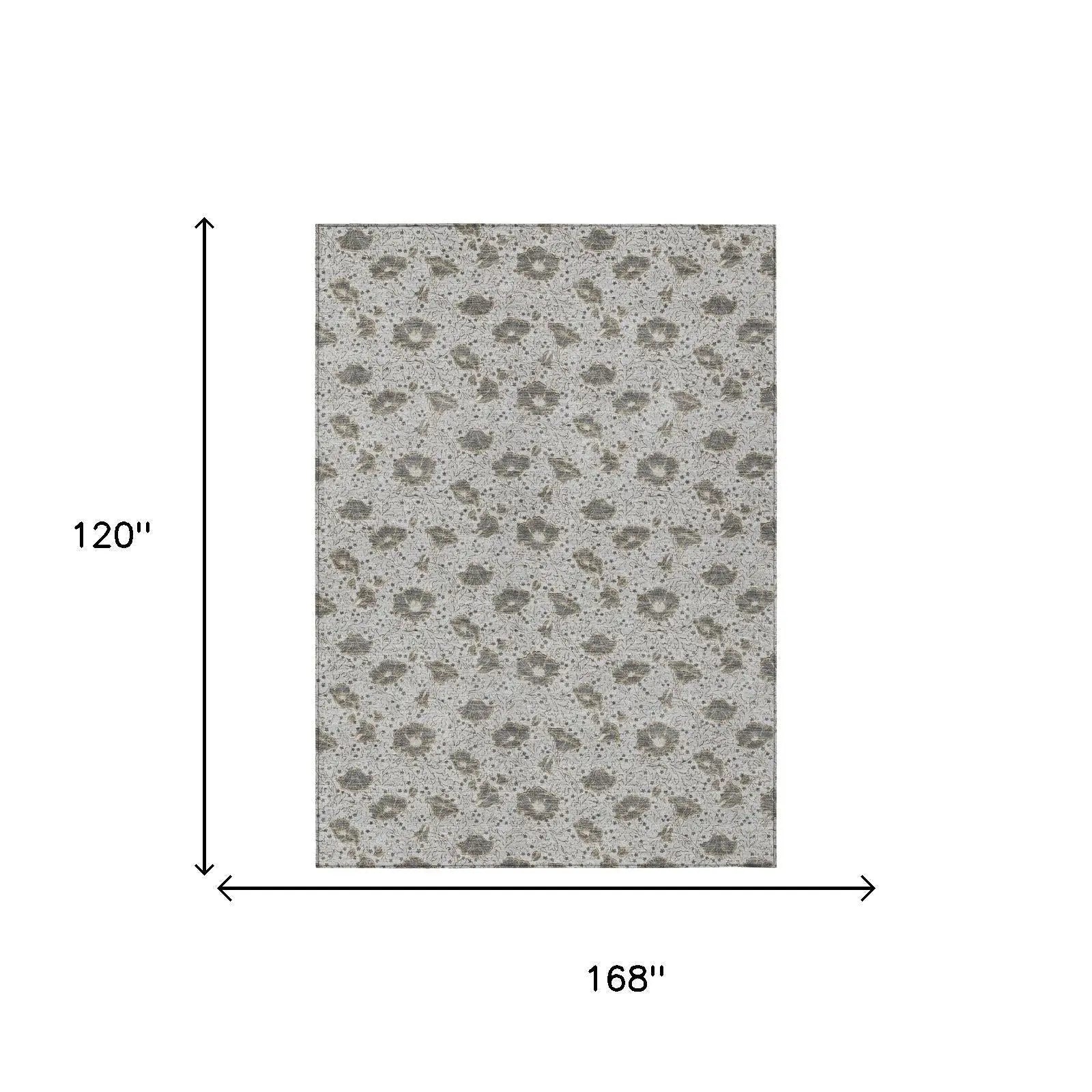 10' X 14' Silver And Gray Floral Washable Indoor Outdoor Area Rug Homeroots Outdoor