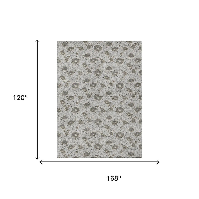 10' X 14' Silver And Gray Floral Washable Indoor Outdoor Area Rug Homeroots Outdoor