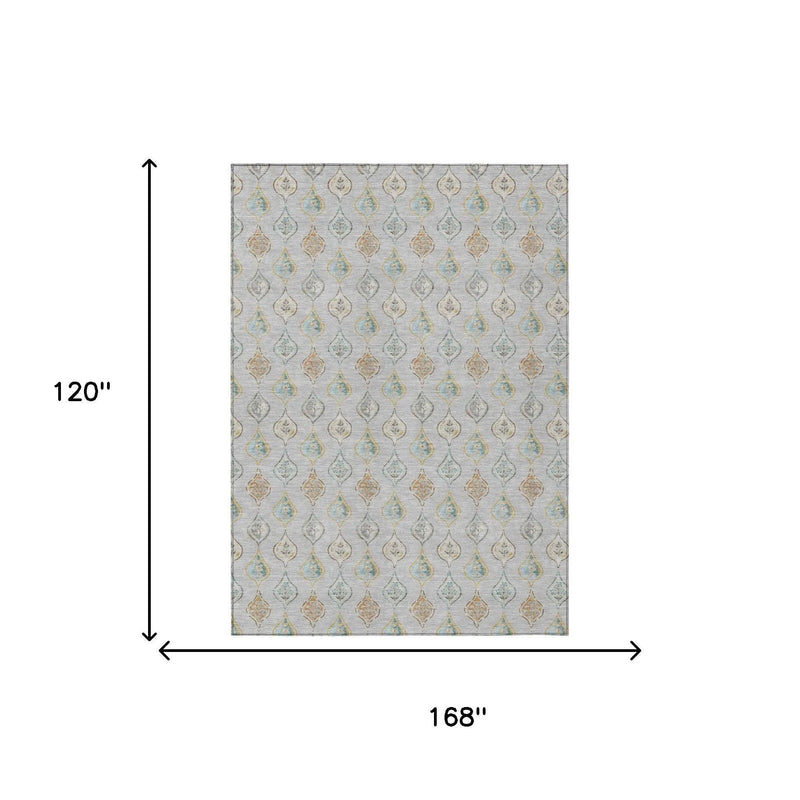 10' X 14' Silver And Gray Floral Washable Indoor Outdoor Area Rug Homeroots Outdoor