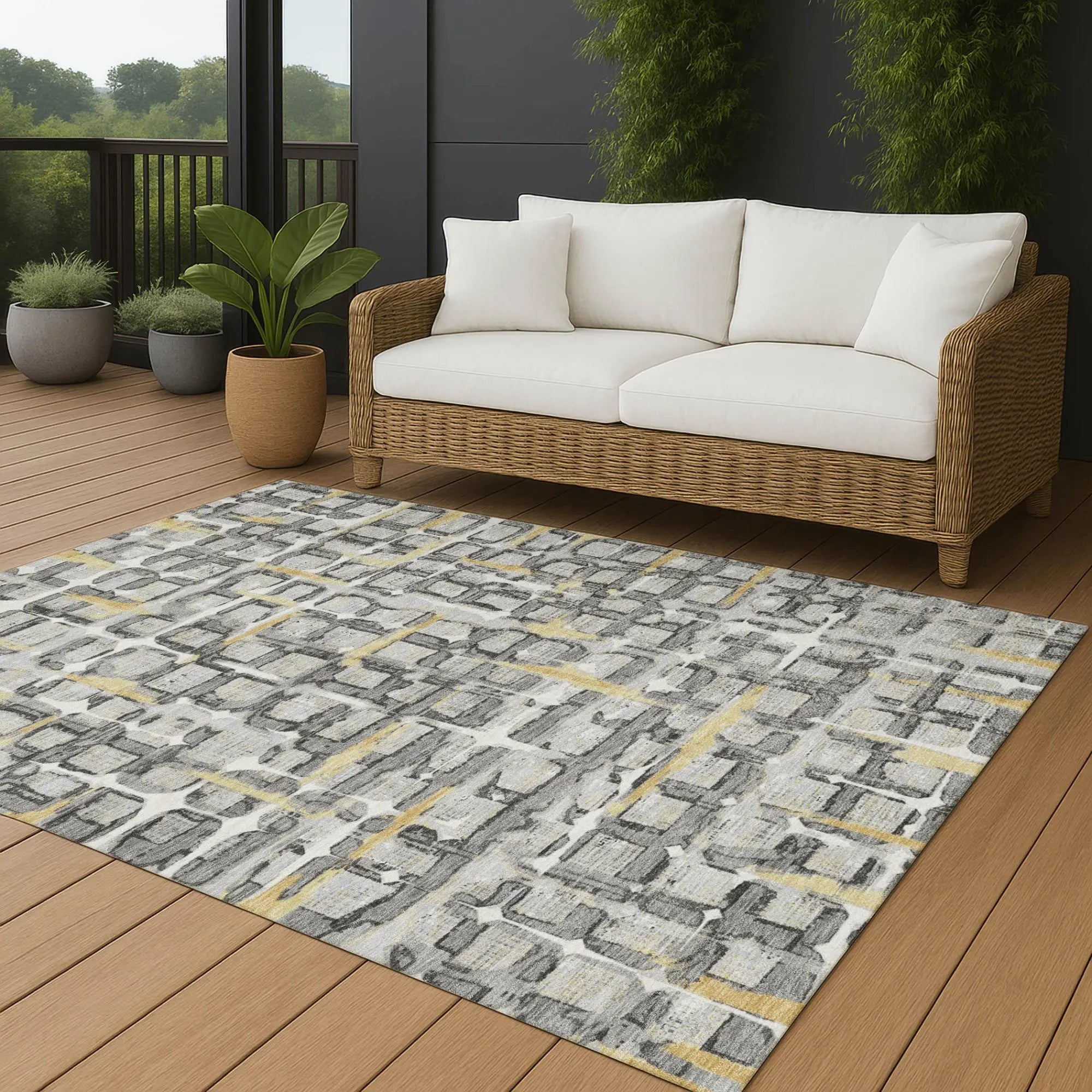 10' X 14' Silver And Gray Geometric Washable Indoor Outdoor Area Rug Homeroots Outdoor