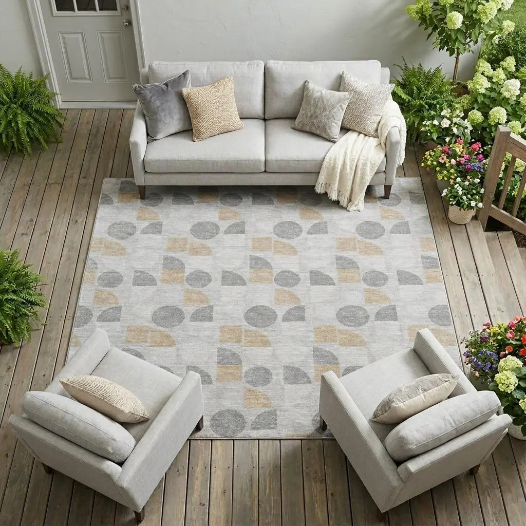 10' X 14' Silver And Gray Geometric Washable Indoor Outdoor Area Rug Homeroots Outdoor