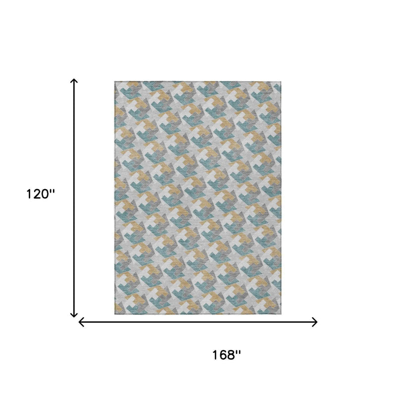 10' X 14' Silver And Gray Geometric Washable Indoor Outdoor Area Rug Homeroots Outdoor