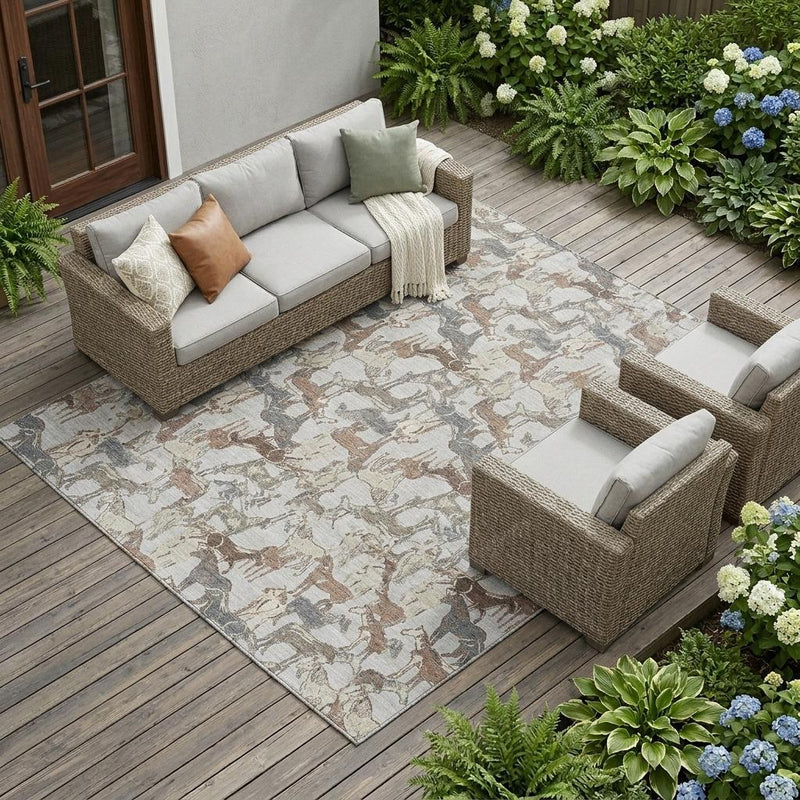 10' X 14' Silver And Gray Horse Washable Indoor Outdoor Area Rug Homeroots Outdoor