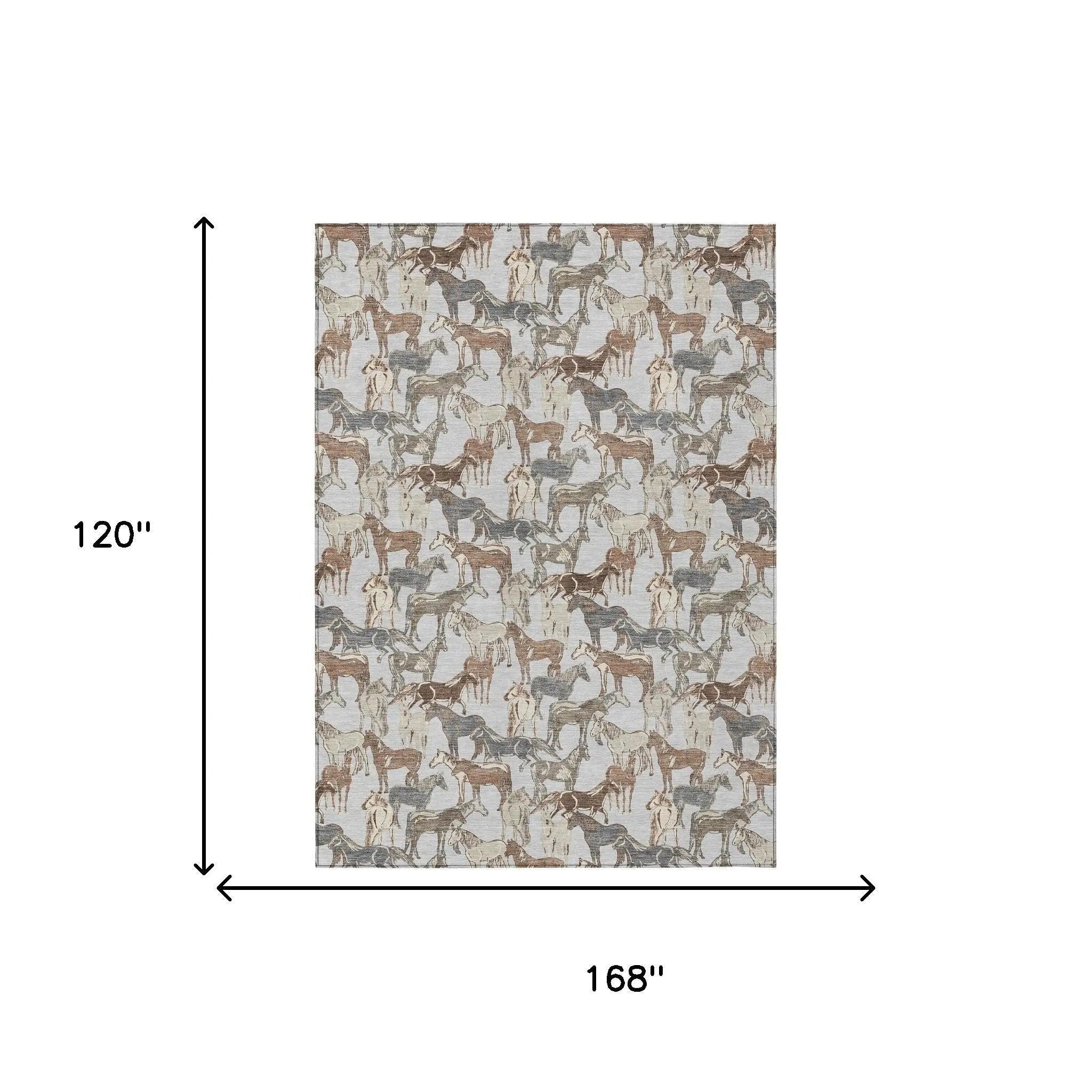 10' X 14' Silver And Gray Horse Washable Indoor Outdoor Area Rug Homeroots Outdoor