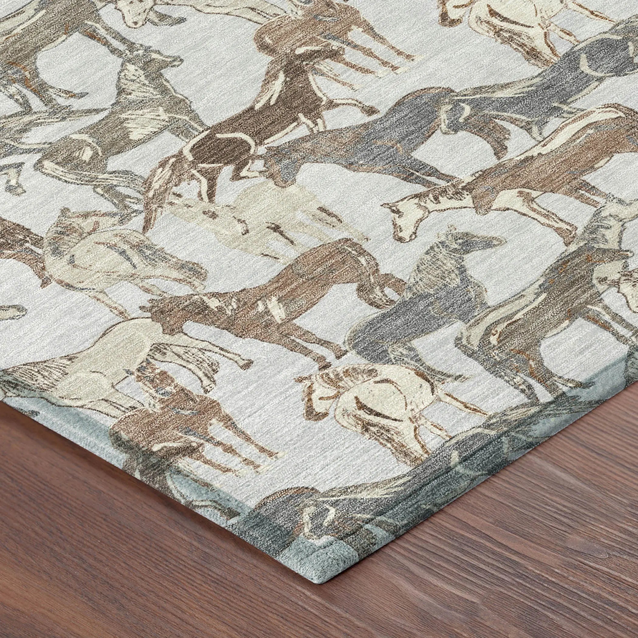 10' X 14' Silver And Gray Horse Washable Indoor Outdoor Area Rug Homeroots Outdoor