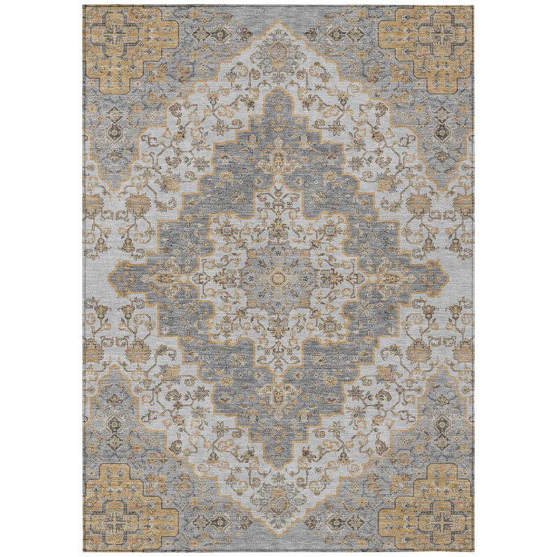 10' X 14' Silver And Gray Medallion Washable Indoor Outdoor Area Rug Homeroots Outdoor