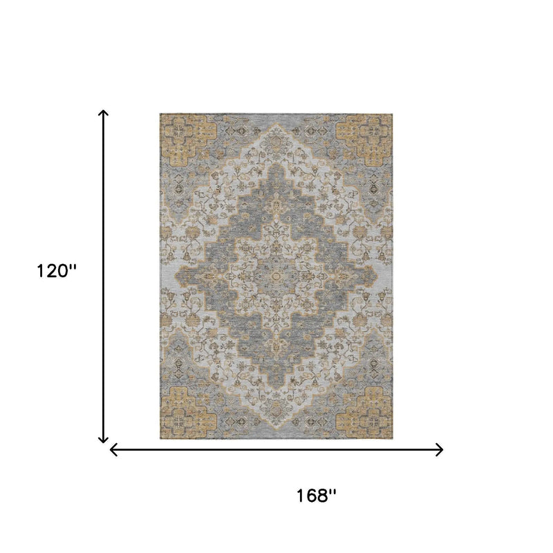 10' X 14' Silver And Gray Medallion Washable Indoor Outdoor Area Rug Homeroots Outdoor