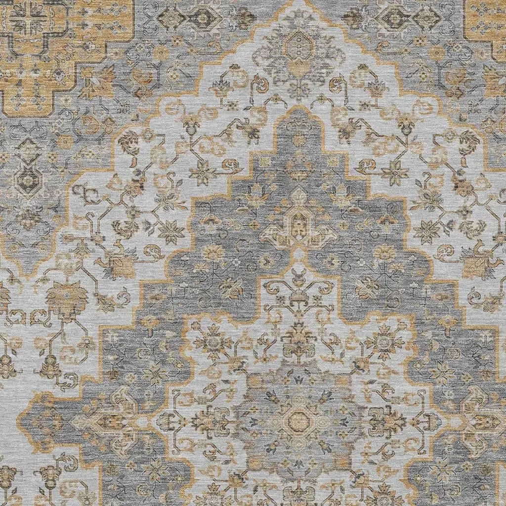 10' X 14' Silver And Gray Medallion Washable Indoor Outdoor Area Rug Homeroots Outdoor