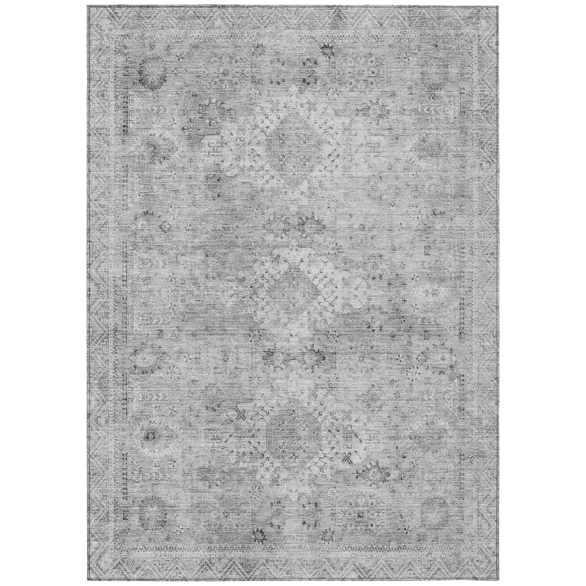 10' X 14' Silver And Gray Oriental Washable Indoor Outdoor Area Rug Homeroots Outdoor